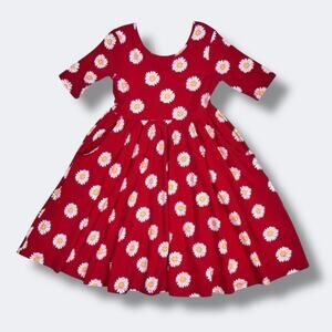 Hanna Andersson Girls Skater Dress Size 10 Red Daisy Floral Scoop Back Pockets
